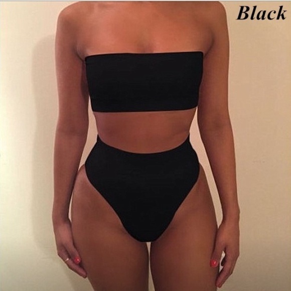 Army green // Black strapless high waisted bikini - Picture 2 of 4